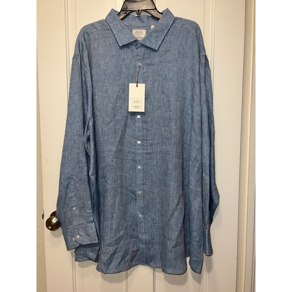 NWT Baird McNutt Murano Big Man 4XB Blue 100% Linen Long Sleeve Button Up